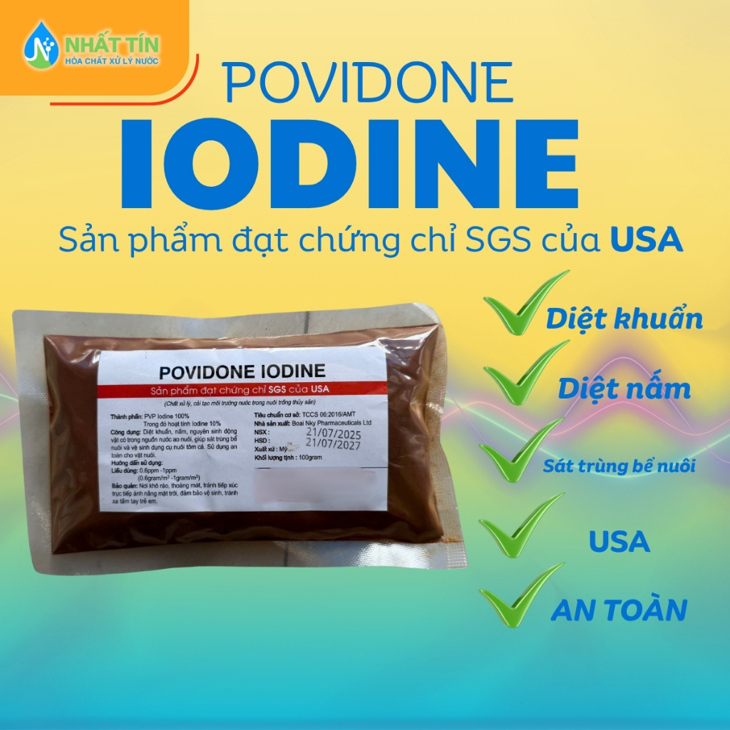 Bột IODINE (Povidone iodine) - Bột Sát Khuẩn, Khử Trùng Diệt Khuẩn Mạnh – Làm sạch đáy ao và nước ao