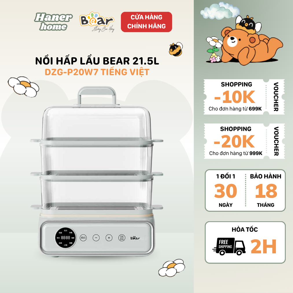 Nồi Hấp Điện Bear 4 Tầng Đa Năng Hấp Xôi Hấp Cá Nguyên Con Hấp Bánh Bao Bảo Hành Chính Hãng 18 Tháng
