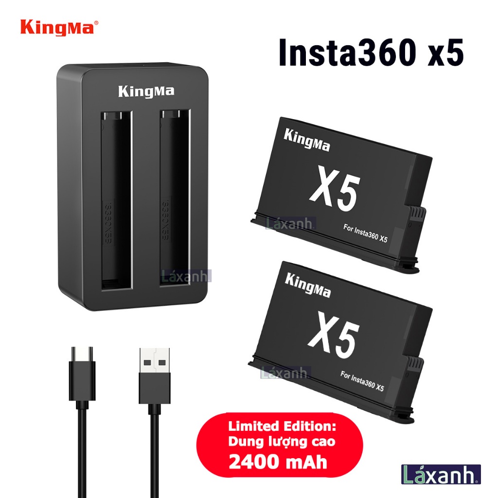 Bộ 2 Pin và Dock sạc máy quay Kingma Insta360 X5B Camera Battery For Insta360 ONE X5