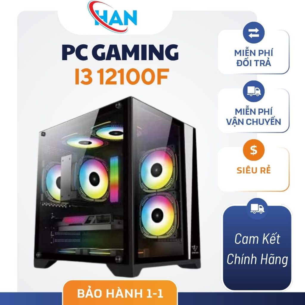 Bộ máy tính PC i3 12100F main H610m 8gb ssd 256gb 1050Ti 4GB