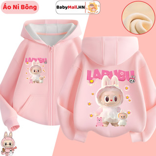  Áo Khoác Nỉ Bông Labubu Cho Bé Gái BABYMALL Áo Hoodie Lót Lông Dày Dặn Mềm Ấm 
