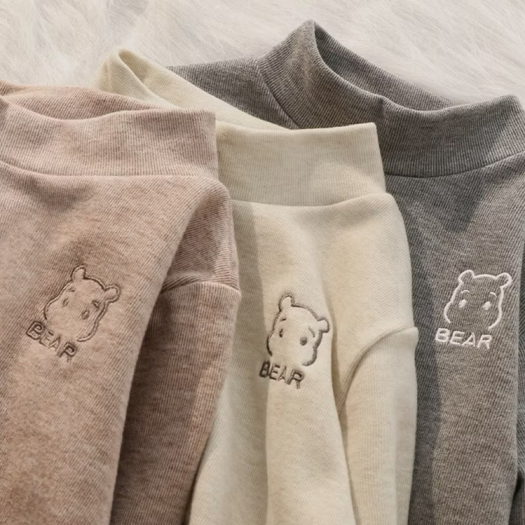 Áo giữ nhiệt trẻ em chất liệu nỉ gấu bear siêu ấm, Áo giữ nhiệt cổ 3phân cho bé trai và bé gái size 