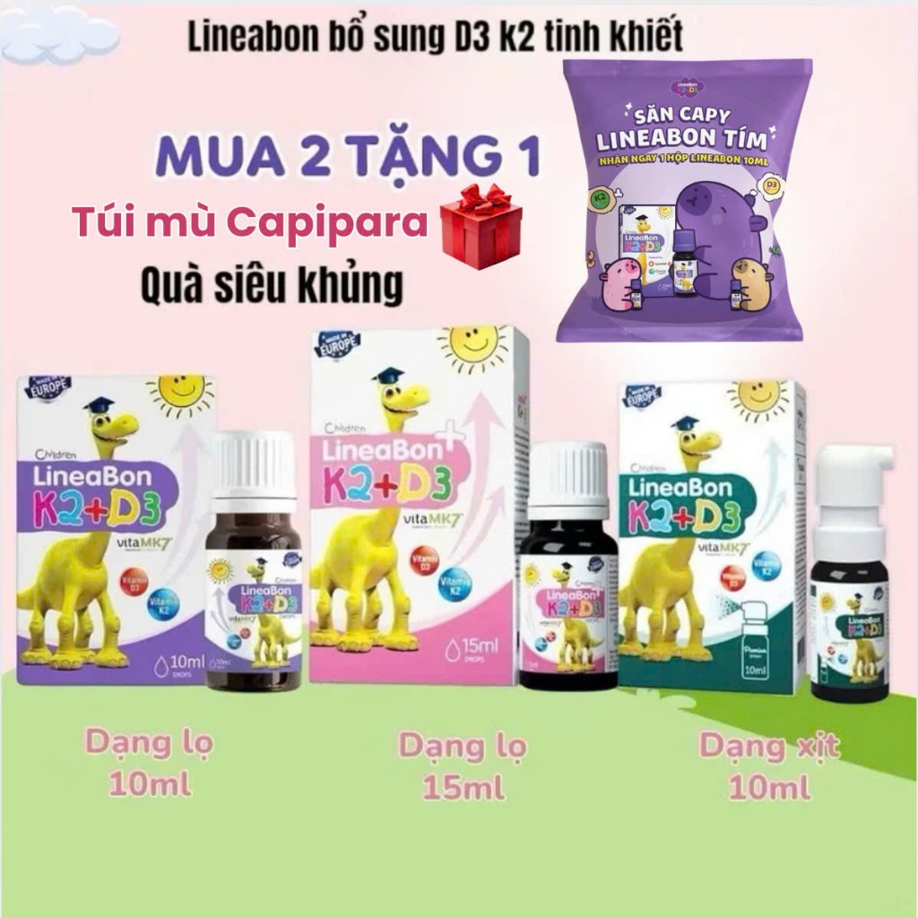 D3 K2 Lineabon bổ sung vitamin d3 cho trẻ sơ sinh, giảm còi xương d2k3, tăng chiều cao - Nhập khẩu c