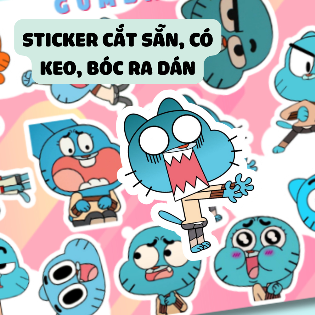 Set 50 cái sticker Gumball Hình dán Thế giới kỳ diệu của Gumball không trùng