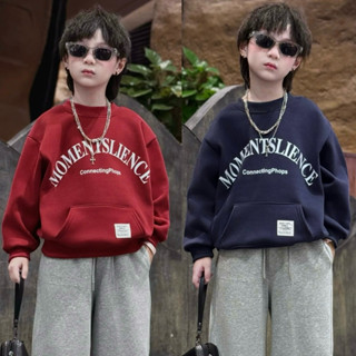  |Tiến Yến Kids| Áo nỉ bé trai lót lông nhung ấm – In chữ MOMENTSLIENCE – Form rộng Hàn Quốc–12-45kg 