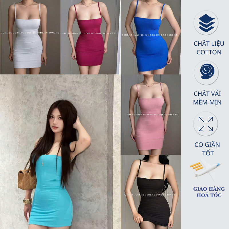 Đầm body 2 dây xanh ngọc ôm body phiên bản nhún ngực JU.TOP Đầm body Xanh Hot Trend