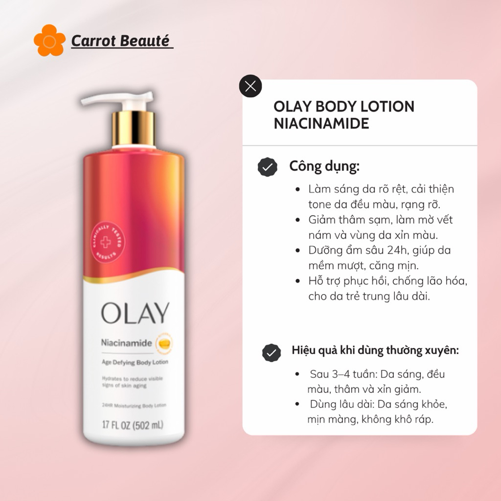 Sữa Dưỡng Thể Olay Niacinamide Đỏ 502ml – Dưỡng Ẩm, Làm Da Trông Rạng Rỡ, Mềm Mịn