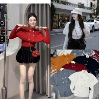  Áo len nữ kèm choàng kèm tag cúc đồng dài tay tiểu thư thu đông 