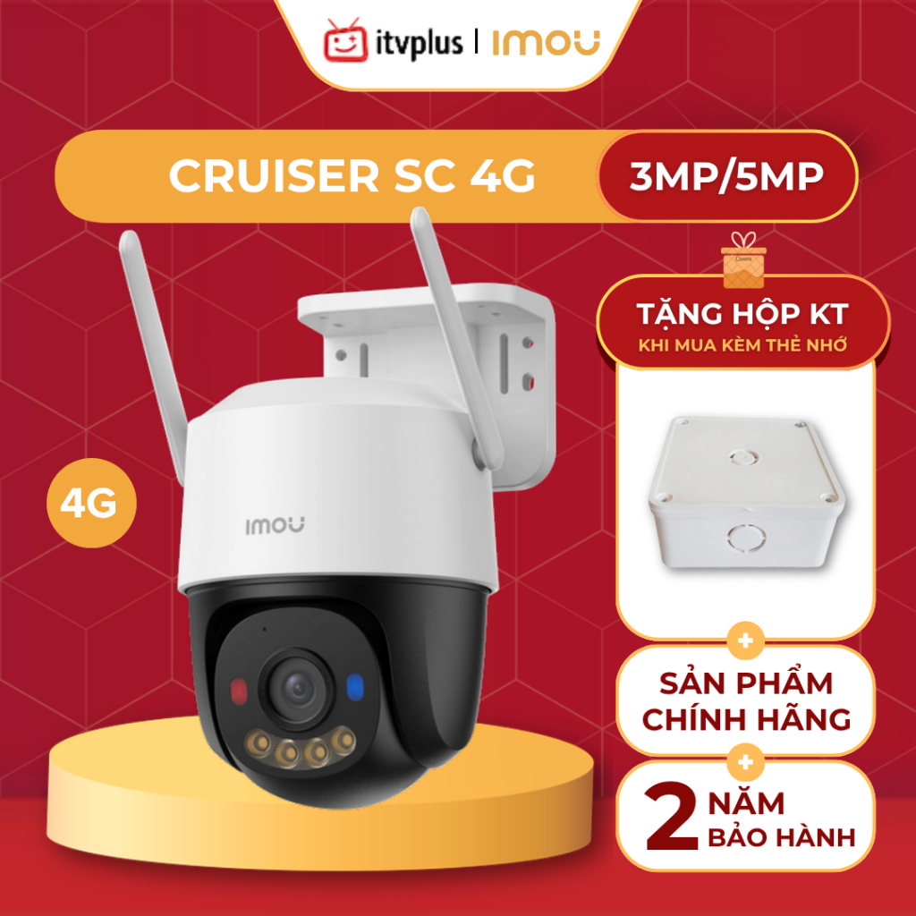 Camera ngoài trời Imou Cruiser SC 3MP 5MP | Sim 4G, Có đèn cảnh báo xanh đỏ | IPC-K7FP-3H0TE