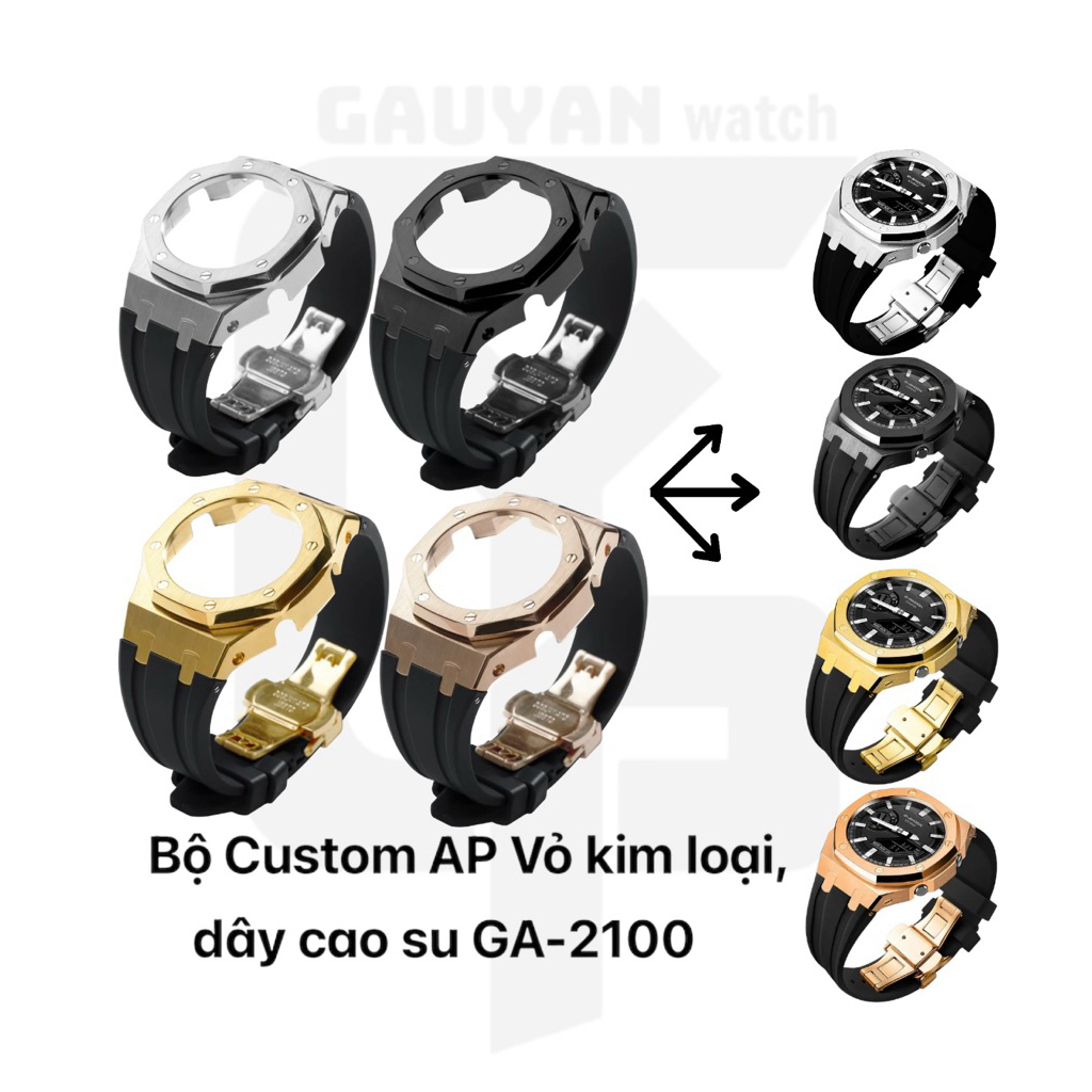 Combo Vỏ Custom AP cho Đồng hồ GA-2100 khung kim loại, dây cao su