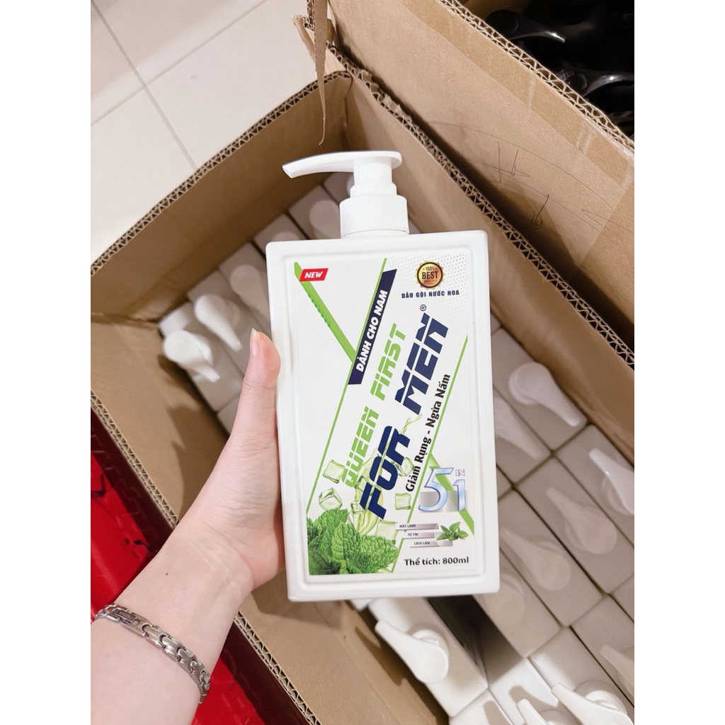 DẦU GỘI QUEEN FRIST FOR MEN MÁT LẠNH BẠC HÀ 800ML - DƯỠNG TÓC, GIẢM RỤNG TÓC, NGỪA NẤM