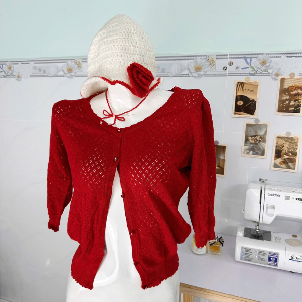 [2hand] Set áo cadigan kèm mũ len style thu đông phong cách mori shoujo vintage cottage cami boho y2