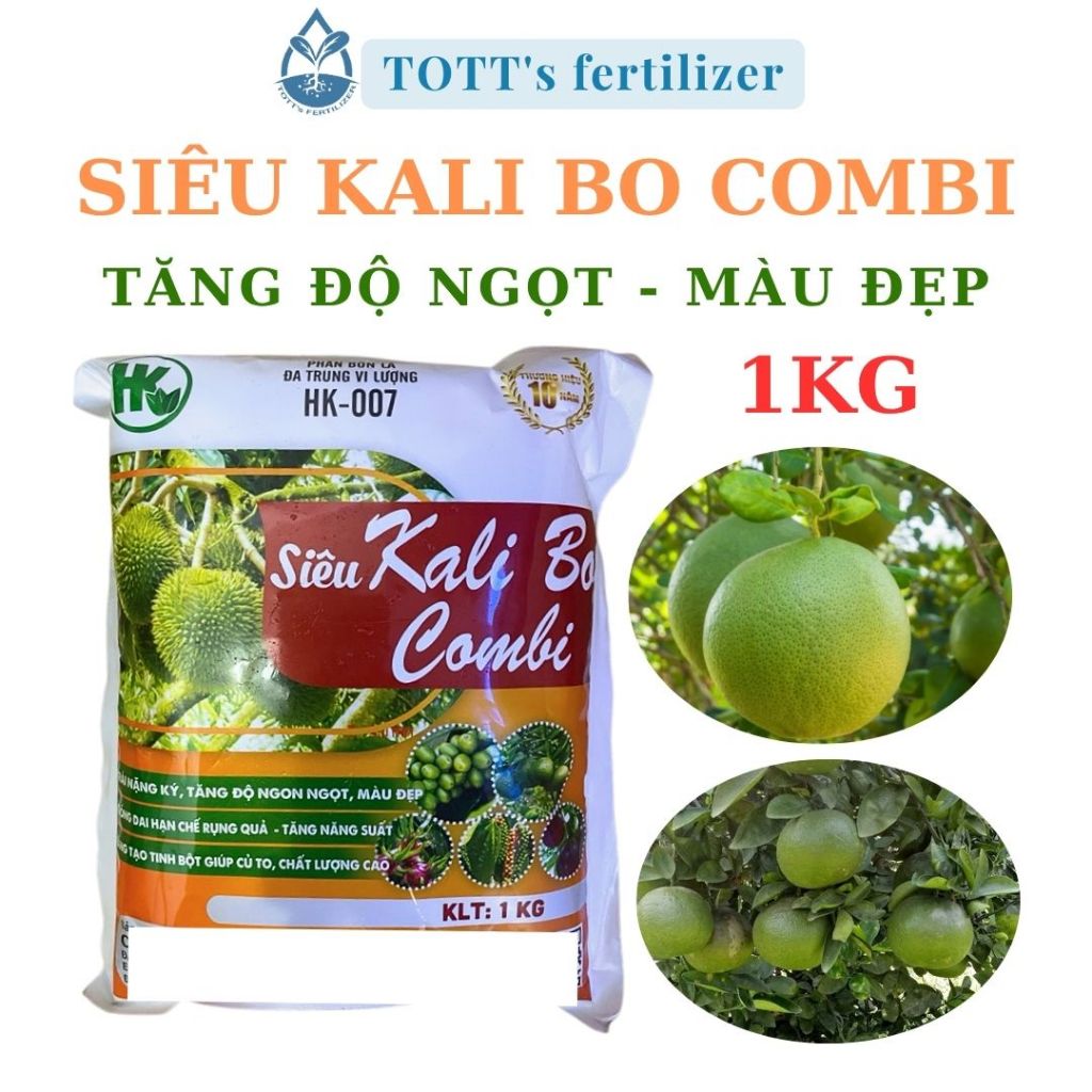 Kali bo, phân bón lá siêu kali bo combi gói 1kg, to trái đẹp trái, dưỡng hoa TOTT’s fertilizer