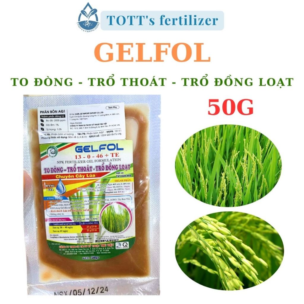 (combo 2 gói) NPK 13-0-46, gói 50g, NPk dạng gel, to đồng trổ thoát trổ đồng loạt chuyên dùng cho lú