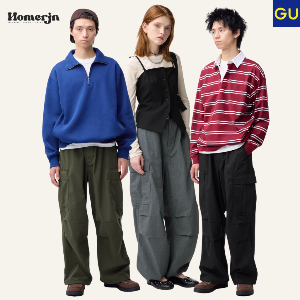 [GU JAPAN] DEAL SALE - Quần Vải Cargo Túi Hộp Phom Rộng Nam Nữ Unisex