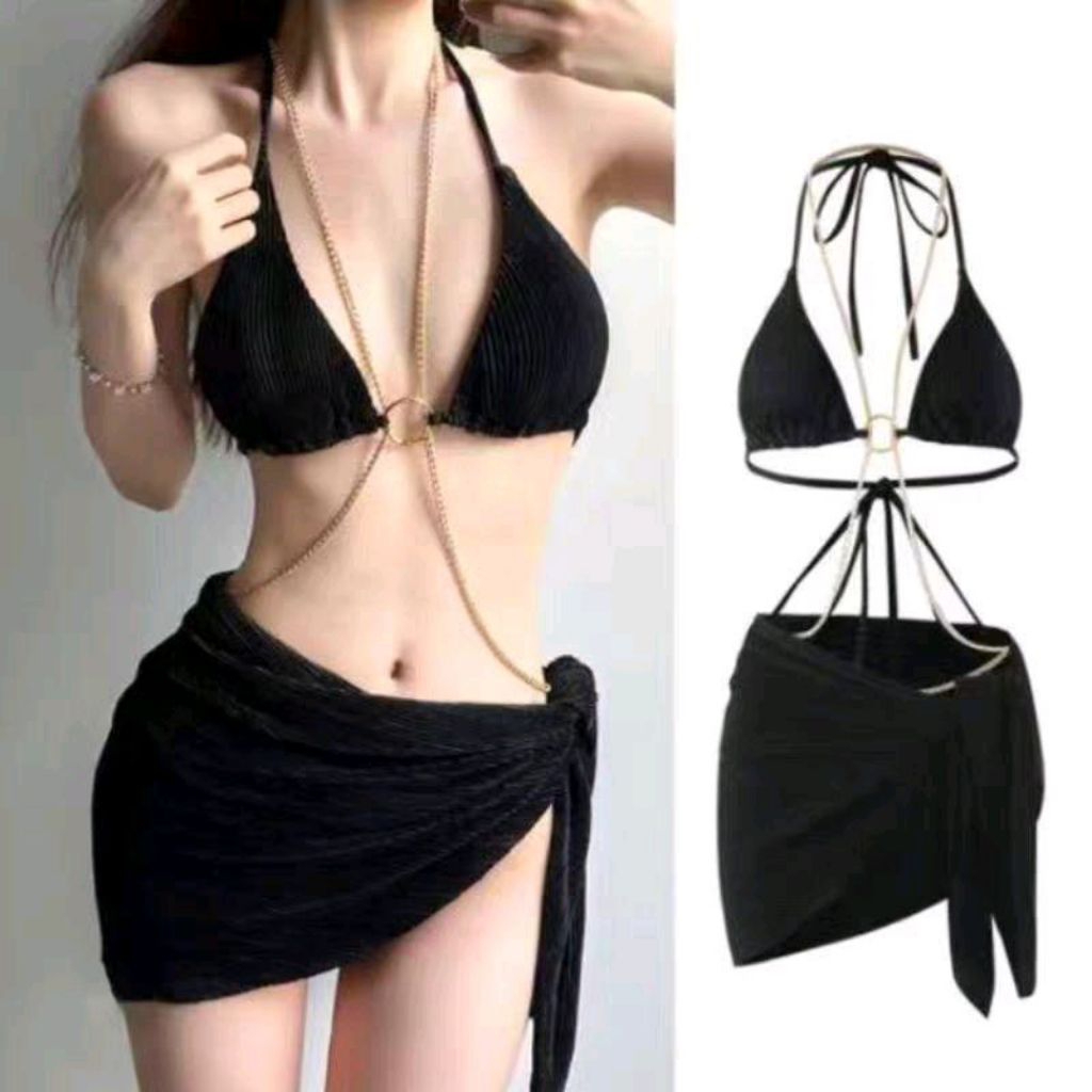 đồ bơi bikini 3 mảnh sexy có kèm dây xích quyến rũ đồ tắm biển | BigBuy360 - bigbuy360.vn