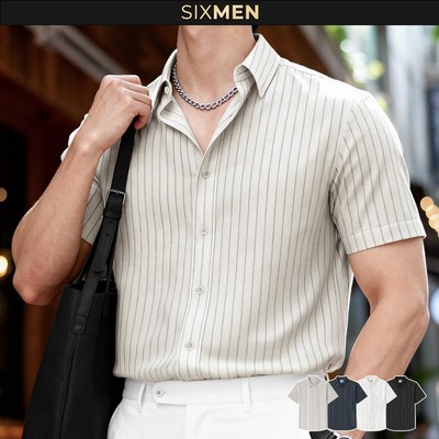 Áo Sơ Mi Nam Sọc Ngắn Tay RAVEN – Chống Nhăn, Vải Mịn Thoáng Mát, Form Tôn Dáng – SIXMEN