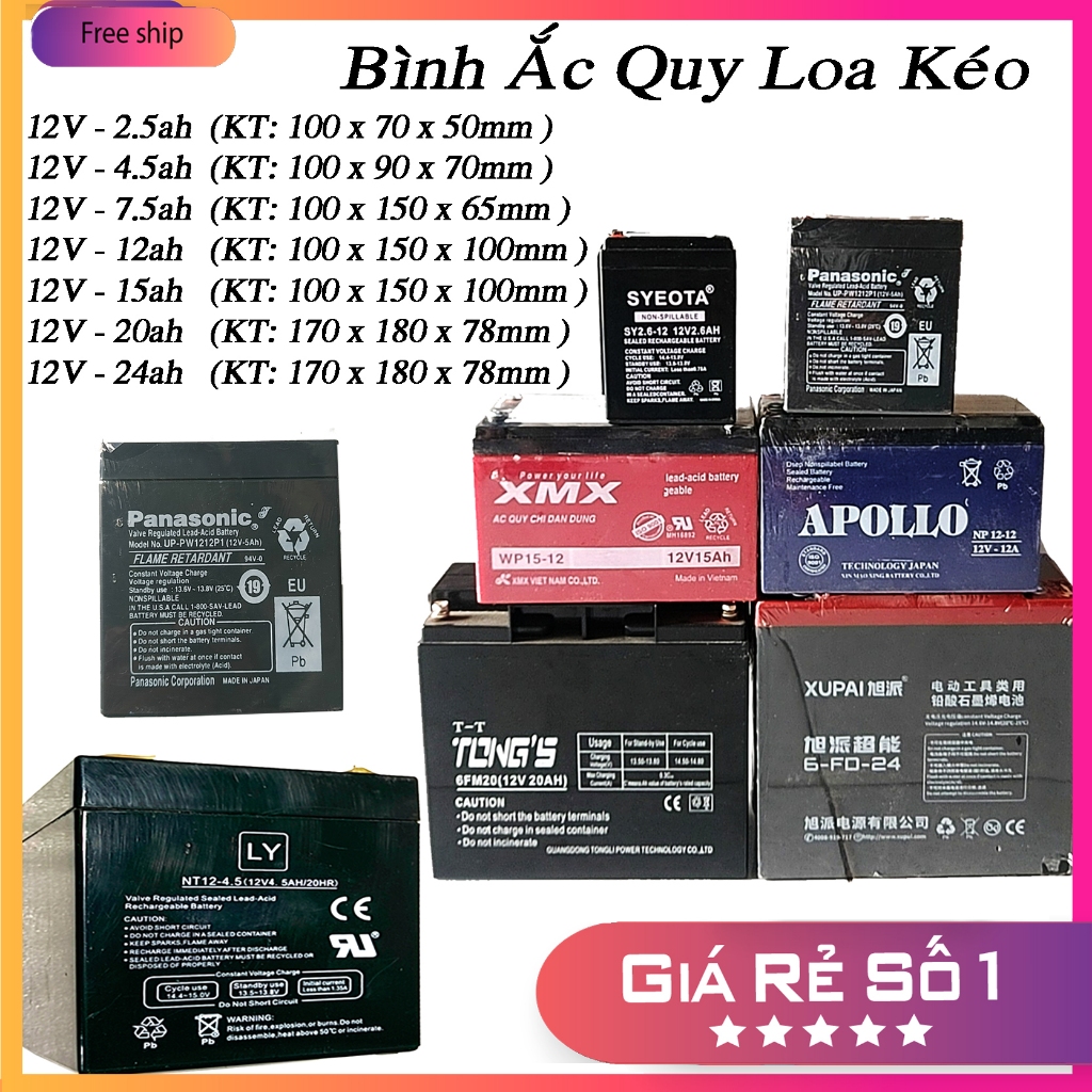 Bình acquy Loa kẹo Kéo 12V - 2.5ah - 4.5ah - 7.5ah - 12ah - 15ah - 20ah - 30ah  dành cho loa kéo jbz