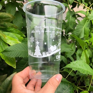  50 Ly Nhựa PP MẪU NOEL IN TRẮNG Đáy Bằng Loại Dày 360ml 500ml 650ml 700ml Đựng Trà Sữa Sinh Tố Nước Ép Tiện Dụng 