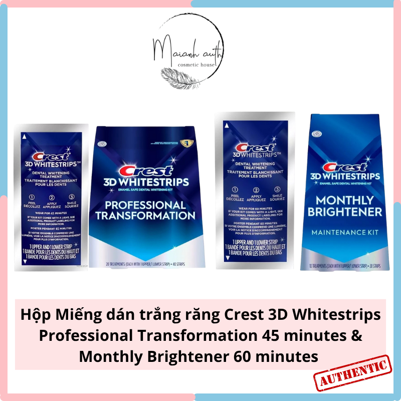 [Mã COSBAUH3 giảm 8% đơn 300K] Hộp Miếng dán trắng răng Crest 3D White Professional Effects & 1 Hour