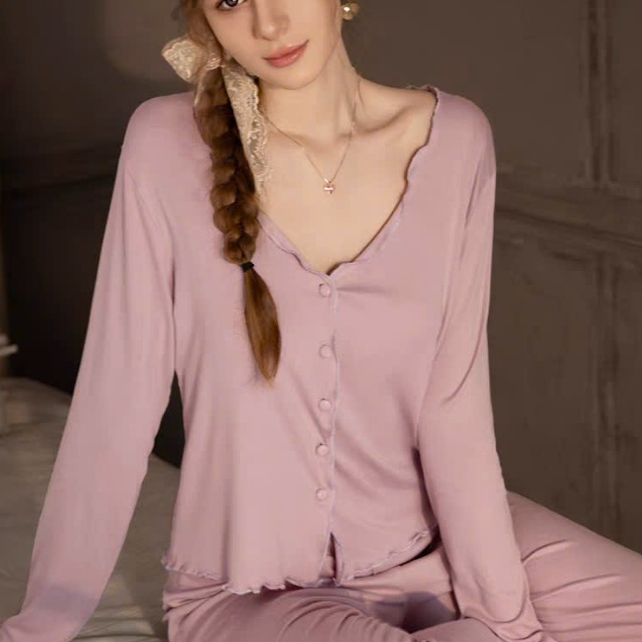 BỘ ĐỒ MÙA ĐÔNG NỮ CHẤT LIỆU THUN COTTON CAO CẤP MÀU TÍM PASTEL- MIN HOUSE SLEEP WEAR