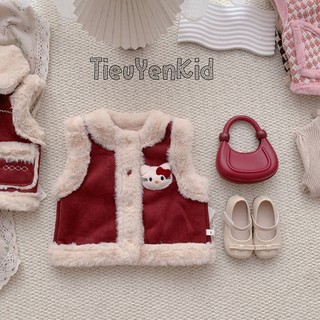  Quần áo trẻ em Áo khoác gile da lộn bé gái màu đỏ lót lông 9-25kg AK580 Tiểu Yến KID 
