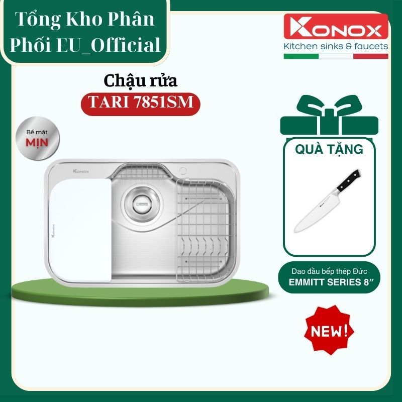 Mua Chậu rửa bát Konox TARI 7851SM – tặng ngay Dao đầu bếp thép Đức Emmitt Series 8″ Chef Knife