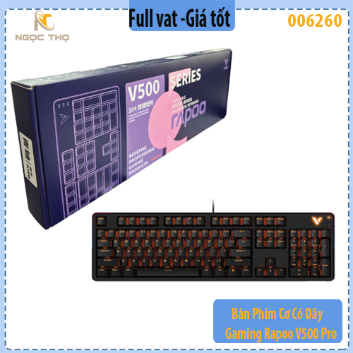 Bàn Phím Cơ Có Dây Gaming Rapoo V500 Pro V2 – Black – Blue Switch – Fullsize 104 Phím – Hàng Chính H