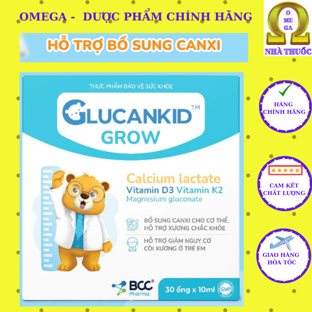 Combo 3 Hộp Calci Glucankid Grow - Canxi Nano Hữu Cơ (HD 2028, 30ống)- Hỗ Trợ Giảm Nguy Cơ Còi Xương