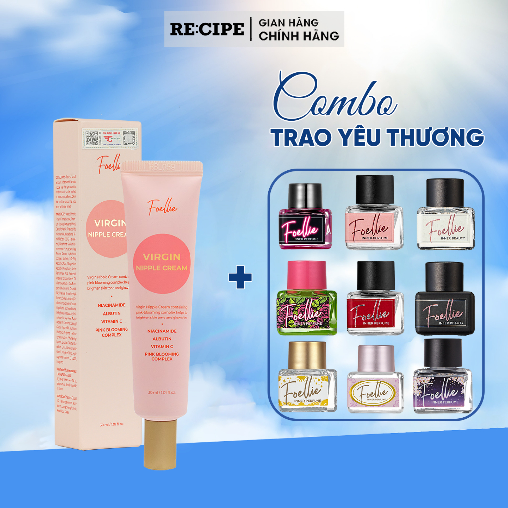 Combo Kem Làm Hồng Nhũ Hoa Vùng Kín & Nước Hoa Foellie Chính Hãng Lưu Hương 48h, Dưỡng Hồng Tự Nhiên