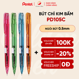  Bút chì bấm Pentel PD105C ngòi 0.5mm nút bấm thân giữa tiện lợi viết trơn nét mảnh 