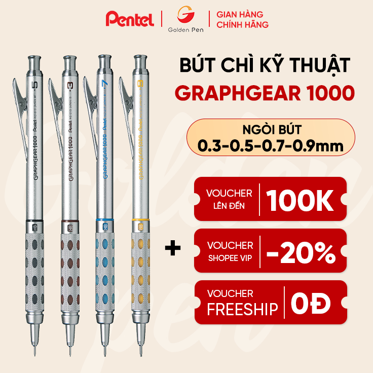 Bút chì kim kỹ thuật Pentel Graphgear 1000 bút chì cơ khí kim loại cao cấp ngòi 0.3/0.5/0.7mm