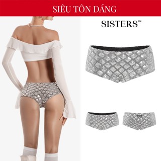  Quần ngắn nữ kim sa lưng xéo sexy SISTERS ôm sát body tôn vòng 3 họa tiết hình thoi màu xám Imogen mini short | SS-Q51-X 