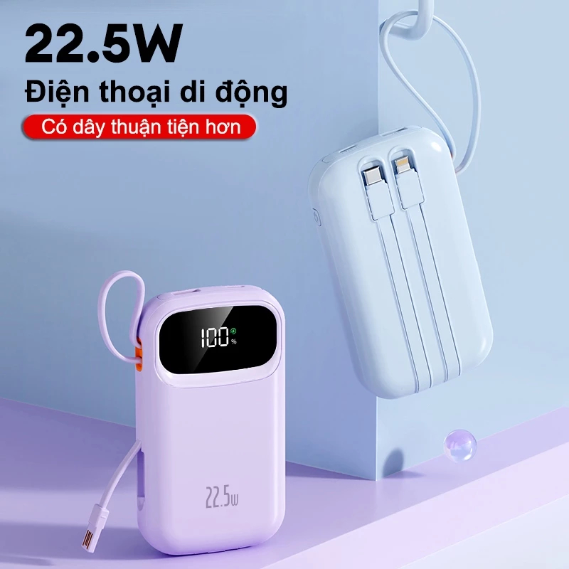 Sạc Dự Phòng PD 22.5W 10000mAh 20000mAh Pin Dự Phòng Tích Hợp Dây Đôi Sạc Nhanh Có Màn Hình Led P03 | BigBuy360 - bigbuy360.vn