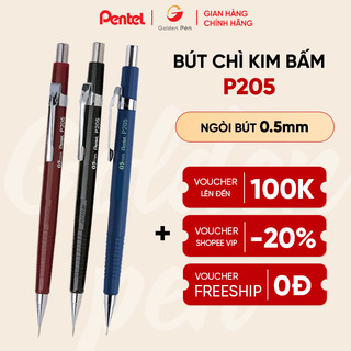  Bút chì kim Pentel P205 ngòi 0.5mm đầu bút bằng inox chống gỉ ruột chì tự xoay 