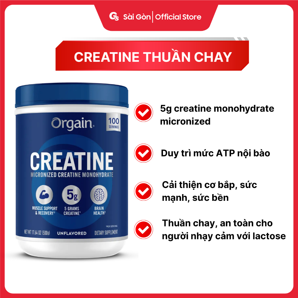 Bột Orgain Creatine Monohydrate Micronized, creatine thuần chay, không gluten - Gymstore
