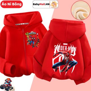  Áo Khoác Hoodie Nỉ Bông Người Nhện Spiderman Cho Bé Trai BABYMALL Vải Lót Lông Co Dãn Dày Mềm Giữ Ấm 
