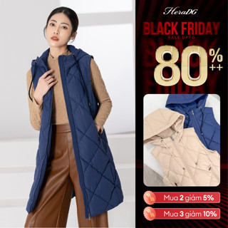 Áo khoác phao gile nữ trần trám dáng dài HeraDG trần bông 3 lớp công nghệ Nano cao cấp mũ liền túi khóa siêu nhẹ WJK2027 