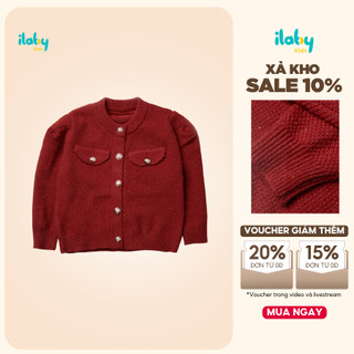  Áo khoác Noel cho bé gái ILABY áo khoác len ấm cho bé 17-36kg nắp túi giả đính cúc xinh xắn  3306  