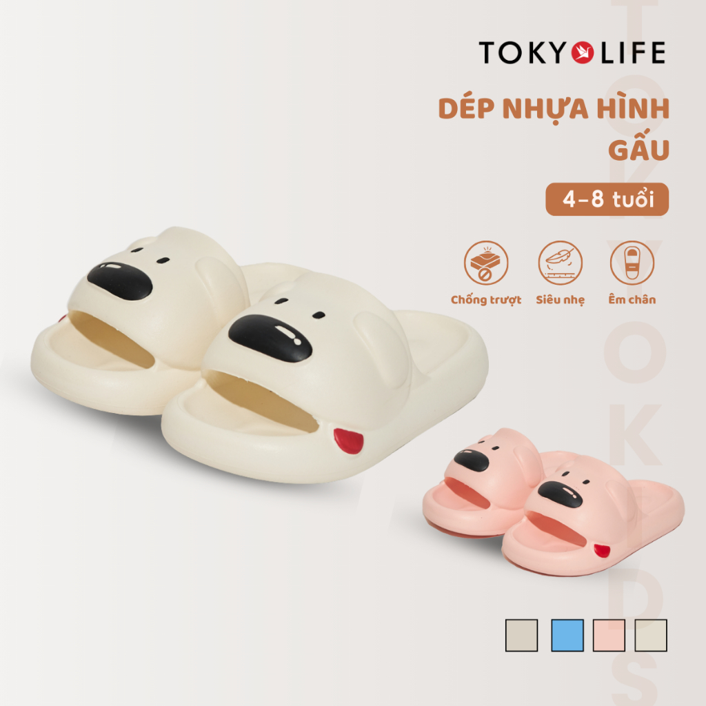 Dép quai ngang hình gấu cho bé TOKYOLIFE chất liệu siêu nhẹ chống trượt
