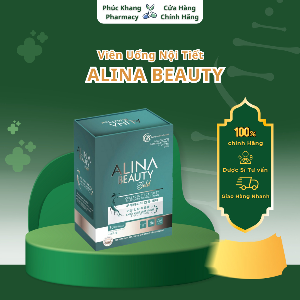 Viên uống nội tiết ALINA BEAUTY Gold Giúp hỗ trợ giảm bốc hỏa, đổ mồ hôi, nám da sạm da - Hộp 30v