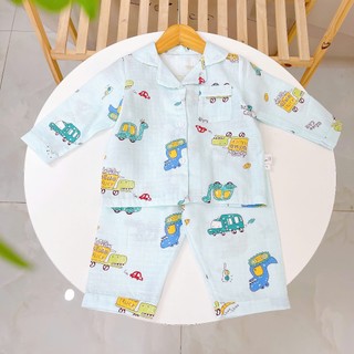  Pijama bé trai bé gái dài tay vải xô cotton Áo Lá Homewear A146 đồ ngủ trẻ em size đại nằm điều hòa bốn mùa 