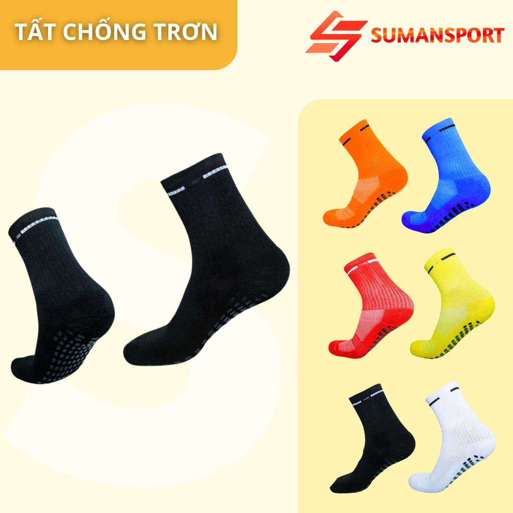 Tất đá bóng chống trơn thể thao combo 2-3 đôi dệt kim cổ lửng cao su non bàn chân chơi đá bóng cầu lông pickleball