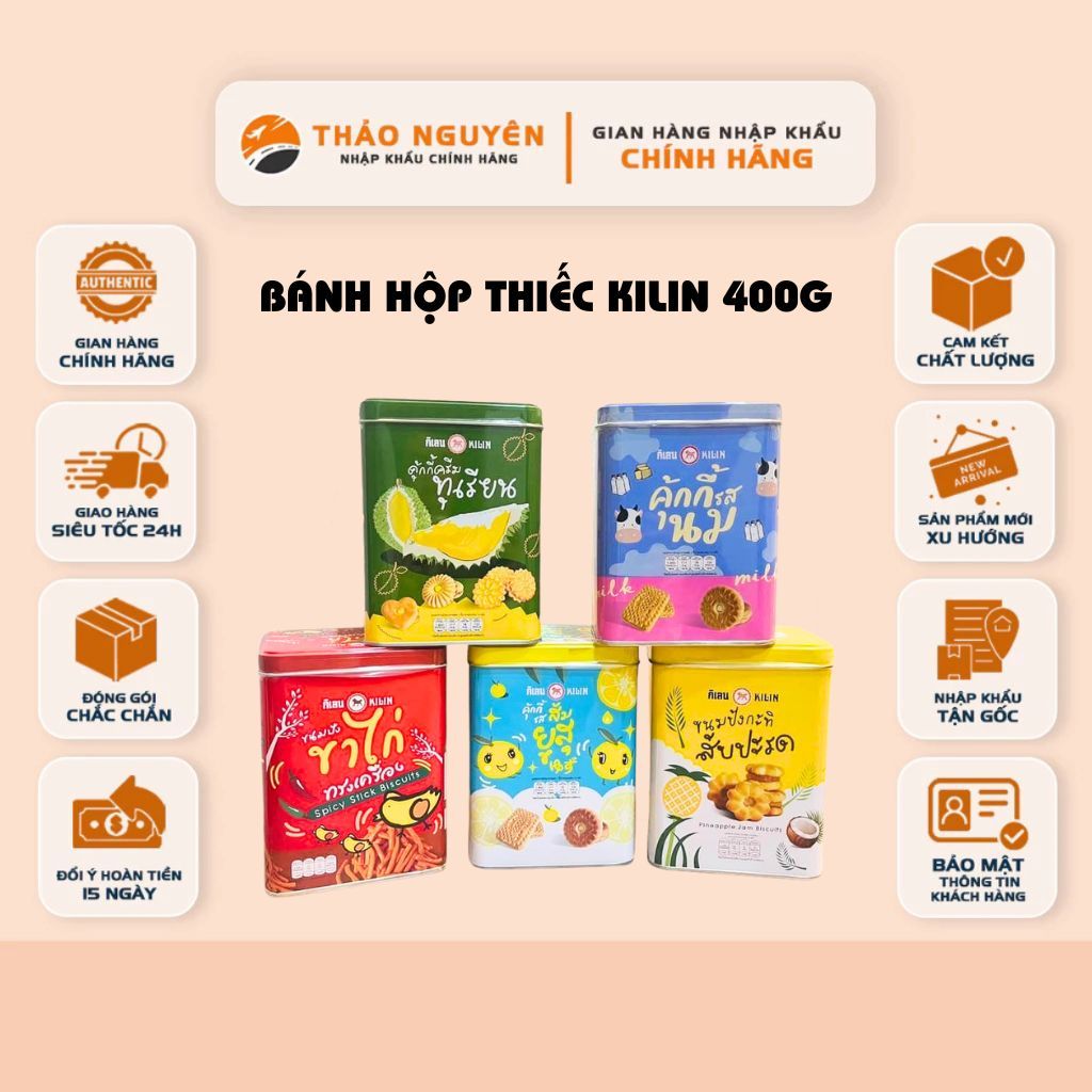 [Bánh hộp thiếc Kilin] Bánh que cọng gà cay Thái Lan hộp thiếc 400gr Kilin
