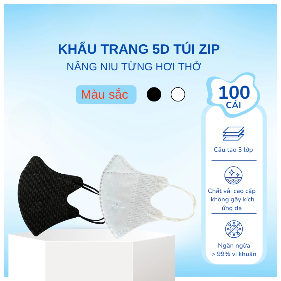 [Top Value] COMBO 200 Khẩu Trang 5D Mask Cao Cấp, Chống Tia UV, Khẩu Trang Y Tế 3 Lớp Kháng Khuẩn 5D