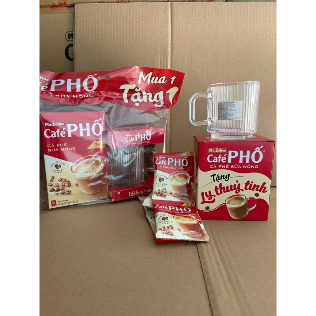 1 hộp cà phê Phố sữa nóng tặng 1 ly thủy tinh cao cấp như hình( hộp cf 10 gói x 16gr)