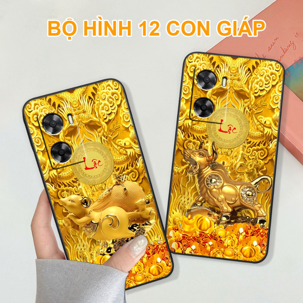 Ốp lưng Oppo A57 4G / A57 5G / A77 / A77 4G / A77 5G / A77S hình 12 Con Giáp tài lộc,túi thần tài 3D