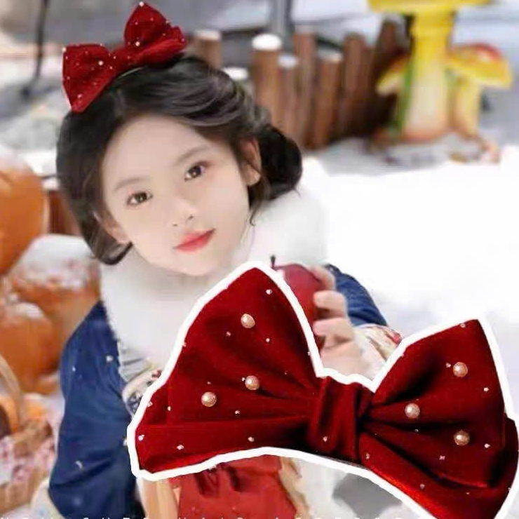 Kẹp tóc nơ nhung đính đá, hạt trai lấp lánh cho bé gái đáng yêu L106