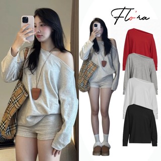  Áo Thun TAY DÀI LỆCH VAI Form Rộng Dáng Dài DD154 Áo Thun Nữ Trơn Trễ Vai Thun Cotton Flo'ra 