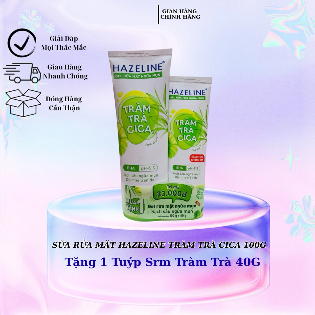 Sữa Rửa Mặt Hazeline Tràm Trà Cica 100G Tặng 1 Tuýp Srm Tràm trà 40G